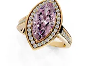 Halo Engagement Ring Setting for Fancy Pink Marquise Center with Outer Bezel Rim, Pave Band and Prong Head in Yellow Gold