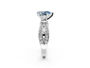 3 Stone Engagement Ring Setting for Fancy Blue Pear-Shaped Center with Pave Twist Band and Prong Head in Platinum