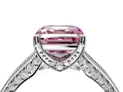 Solitaire Engagement Ring Setting for Fancy Pink Asscher Cut Center with Milgrain-Framed Pave Band and Prong Head in Platinum