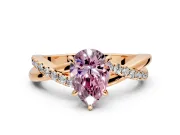 Crossover Engagement Ring Setting for Fancy Pink Pear-Shaped Center with Pave and Plain Strands and Prong Head in Rose Gold