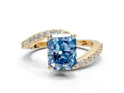 Solitaire Engagement Ring Setting for Fancy Blue Radiant Cut Center with Pave Bypass Swirl Band and Prong Head in Yellow Gold