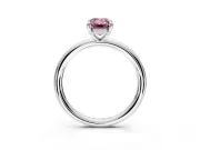 Hidden Halo Engagement Ring Setting for Fancy Pink Emerald Cut Center with Thin Rounded Band and Prong Head in White Gold