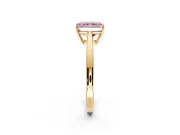 Solitaire Engagement Ring Setting for Fancy Pink Radiant Cut Center with Open Cathedral Shoulders and Prong Head in Yellow Gold