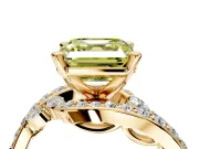 Solitaire Engagement Ring Setting for Fancy Yellow Asscher Cut Center with Pave Bypass Twist Band and Prong Head in Yellow Gold