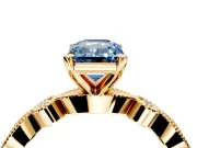 Solitaire Engagement Ring Setting for Fancy Blue Emerald Cut Center with Milgrain Bezel Accents and Prong Head in Yellow Gold