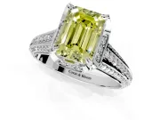 Solitaire Engagement Ring Setting for Fancy Yellow Emerald Cut Center with Accented Split Shank and Prong Head in Platinum