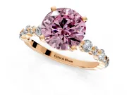 Solitaire Engagement Ring Setting for Fancy Pink Round Cut Center with Alternating Size Accents and Prong Head in Rose Gold