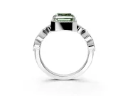 Vintage Station Engagement Ring Setting for Fancy Green Asscher Cut Center with Accents and Prong Head in Platinum