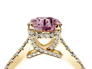 Solitaire Engagement Ring Setting for Fancy Pink Round Cut Center with Widening Pave Band and Claw Prong Head in Yellow Gold
