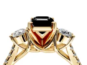 3 Stone Engagement Ring Setting for Fancy Black Emerald Cut Center with Crossover Basket, Pave Band and Prong Head in Yellow Gold