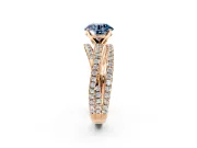 Solitaire Engagement Ring Setting for Fancy Blue Round Cut Center with Woven 3-Strand Pave Band and Prong Head in Rose Gold
