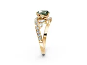 Solitaire Engagement Ring Setting for Fancy Green Heart-Shaped Center with Pave Bypass Twist Band and Prong Head in Yellow Gold