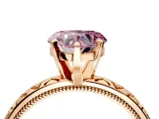 Solitaire Engagement Ring Setting for Fancy Pink Heart-Shaped Center with XO Engraved Band and Prong Head in Rose Gold