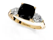 3 Stone Engagement Ring Setting for Fancy Black Cushion Cut Center with Large Pear-Shaped Accents and Prong Head in Yellow Gold