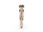 Solitaire Engagement Ring Setting for Fancy Green Cushion Cut Center with Graduated Shared Prongs and Prong Head in Rose Gold