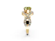 Halo Engagement Ring Setting for Fancy Yellow Round Cut Center with Pave Infinity Twist Band and Prong Head in Yellow Gold