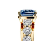 Solitaire Engagement Ring Setting for Fancy Blue Asscher Cut Center with Graduated Shared Prongs and Prong Head in Yellow Gold