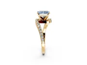 Solitaire Engagement Ring Setting for Fancy Blue Radiant Cut Center with Pave Bypass Swirl Band and Prong Head in Yellow Gold