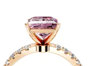 Open Basket Engagement Ring Setting for Fancy Pink Princess Cut Center with Pave Band and Prong Head in Rose Gold