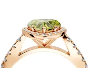 Halo Engagement Ring Setting for Fancy Yellow Heart-Shaped Center with Full Pave Band and Prong Head in Rose Gold