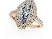 Halo Engagement Ring Setting for Marquise Center with Narrowing Pave Band and Prong Head in Rose Gold