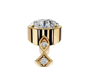 Milgrain Bezel Engagement Ring Setting for Round Cut Center with Marquise Stations and Bezel Head in Yellow Gold