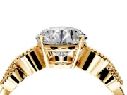 Leaf Engagement Ring Setting for Round Cut Center with Milgrain Accent Band and Prong Head in Yellow Gold