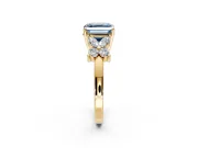 Floral Engagement Ring Setting for Fancy Blue Asscher Cut Center with Marquise Cluster Shoulders and Prong Head in Yellow Gold