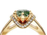 Solitaire Engagement Ring Setting for Fancy Green Cushion Cut Center with Wide Band, Pave Collar and Prong Head in Yellow Gold