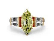 Channel-Set Engagement Ring Setting for Fancy Yellow Marquise Center with Baguette Band and Prong Head in Yellow Gold