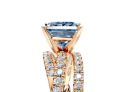 Solitaire Engagement Ring Setting for Fancy Blue Princess Cut Center with Woven 3-Strand Pave Band and Prong Head in Rose Gold