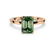Solitaire Engagement Ring Setting for Fancy Green Emerald Cut Center with Thin Rounded Plain Band and Prong Head in Rose Gold