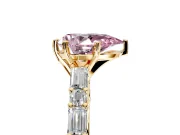 Baguette Engagement Ring Setting for Fancy Pink Pear-Shaped Center with Alternating Bar-Set Band and Prong Head in Yellow Gold