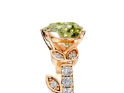 Leaf Motif Engagement Ring Setting for Fancy Yellow Heart-Shaped Center with Pave Band and Prong Head in Rose Gold