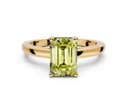 Solitaire Engagement Ring Setting for Fancy Yellow Emerald Cut Center with Basket Rail and Prong Head in Yellow Gold