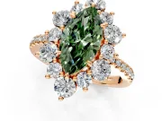 Floral Halo Engagement Ring Setting for Fancy Green Marquise Center with Pave Accents and Prong Head in Rose Gold