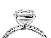 Solitaire Engagement Ring Setting for Asscher Cut Center with XO Engraved Band and Prong Head in White Gold
