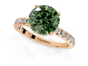 Solitaire Engagement Ring Setting for Fancy Green Round Cut Center with Band of Accents and Prong Head in Rose Gold