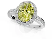 Halo Engagement Ring Setting for Fancy Yellow Oval Center with Heart-Shaped Openwork, Pave Band and Prong Head in Platinum