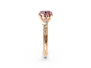 Solitaire Engagement Ring Setting for Fancy Pink Round Cut Center with Trailing Leaf Accent Band and Prong Head in Rose Gold