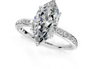 Solitaire Engagement Ring Setting for Marquise Center with Fine Pave Band and Prong Head in White Gold