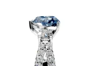 3 Stone Engagement Ring Setting for Fancy Blue Heart-Shaped Center with Pave Split Shank and Prong Head in Sterling Silver