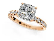 Solitaire Engagement Ring Setting for Cushion Cut Center with Large Accents and Prong Head in Rose Gold