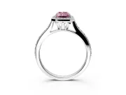 Halo Engagement Ring Setting for Fancy Pink Radiant Cut Center with Pave Accents, Heart Basket and Prong Head in White Gold
