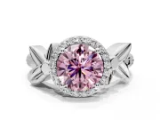 Halo Engagement Ring Setting for Fancy Pink Round Cut Center with Floral Band and Prong Head in Platinum