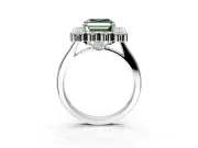 Cluster Halo Engagement Ring Setting for Fancy Green Asscher Cut Center with Milgrain Bezel Accents and Prong Head in Platinum