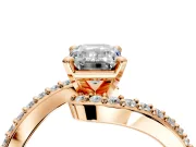 Solitaire Engagement Ring Setting for Emerald Cut Center with Pave Bypass Swirl Band and Prong Head in Rose Gold