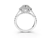 Double Halo Engagement Ring Setting for Round Cut Center with Narrow Pave Split Shank and Prong Head in Sterling Silver