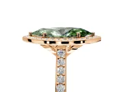 Halo Engagement Ring Setting for Fancy Green Marquise Center with Pave Accents, Heart Basket and Prong Head in Rose Gold