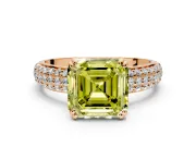 Solitaire Engagement Ring Setting for Fancy Yellow Asscher Cut Center with Multi-Row Pave Accents and Basket Head in Rose Gold